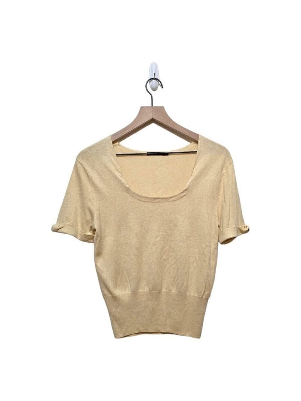 Nic+Zoe Yellow Silk Blend Scoop Neck Short Sleeve Blouse Sz M
